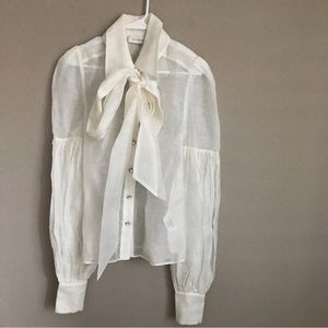 ZIMMERMANN Dancer Tie-Neck Linen-Silk Blouse
